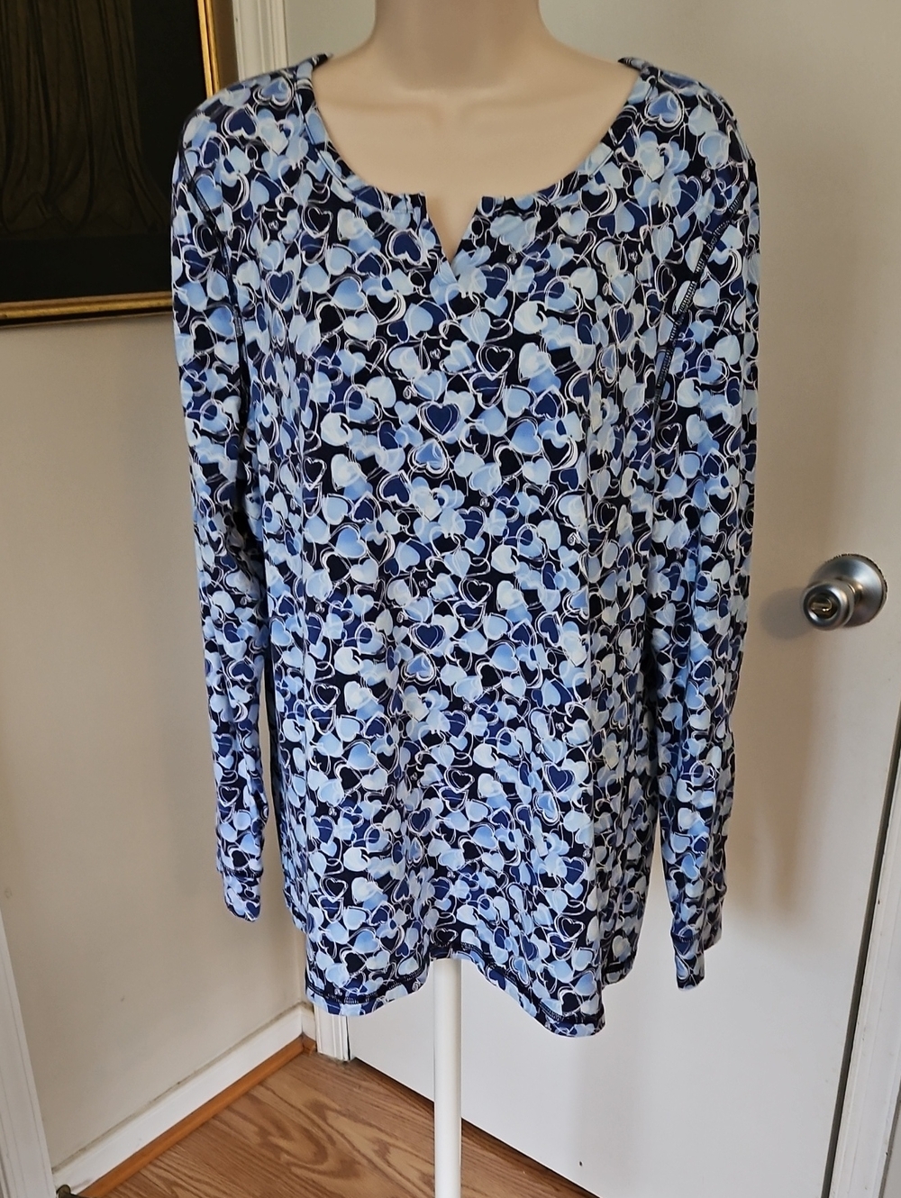 Talbots Split Neck Tee Scribble Hearts Size XL